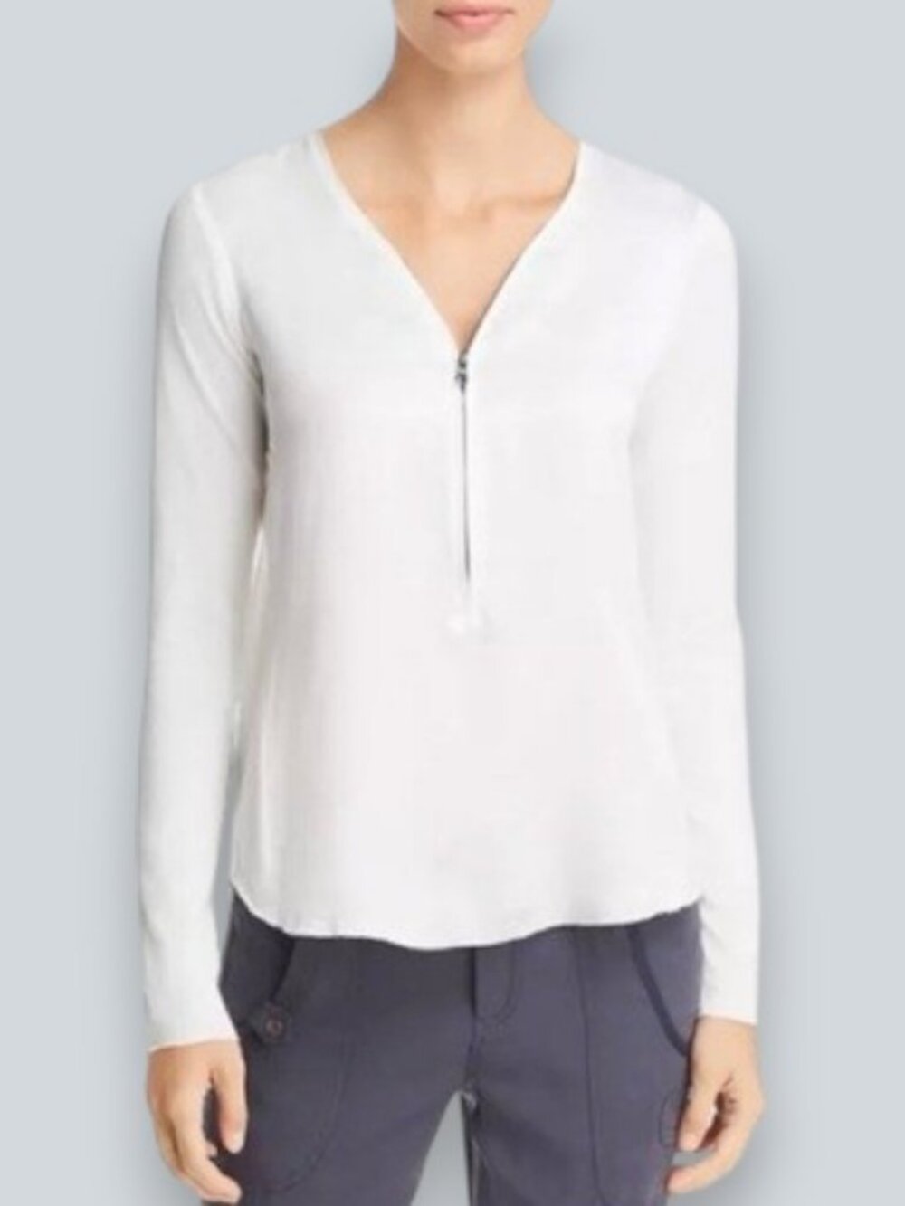 Go by Go Silk half zip mixed media top cream women's size S